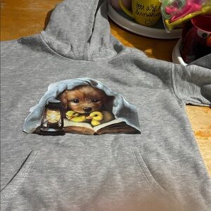 art class Gray Hoodie with Puppy and Lantern Design